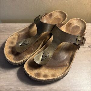 BIRKENSTOCK GIZEH Birko-Flor Sandals Gold Brown bronze Size 41 Women’s Size 10